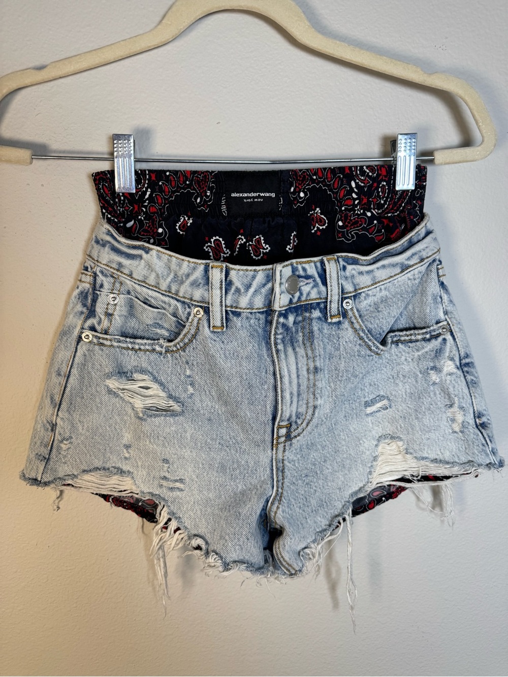 Alexander Wang Bite Denim Cutoff Shorts w/ Bandana Boxer Layer | Size 24